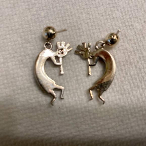 Kokopelli Flute Player Multi Inlay Sterling Silver 925 Earrings - Picture 6 of 12